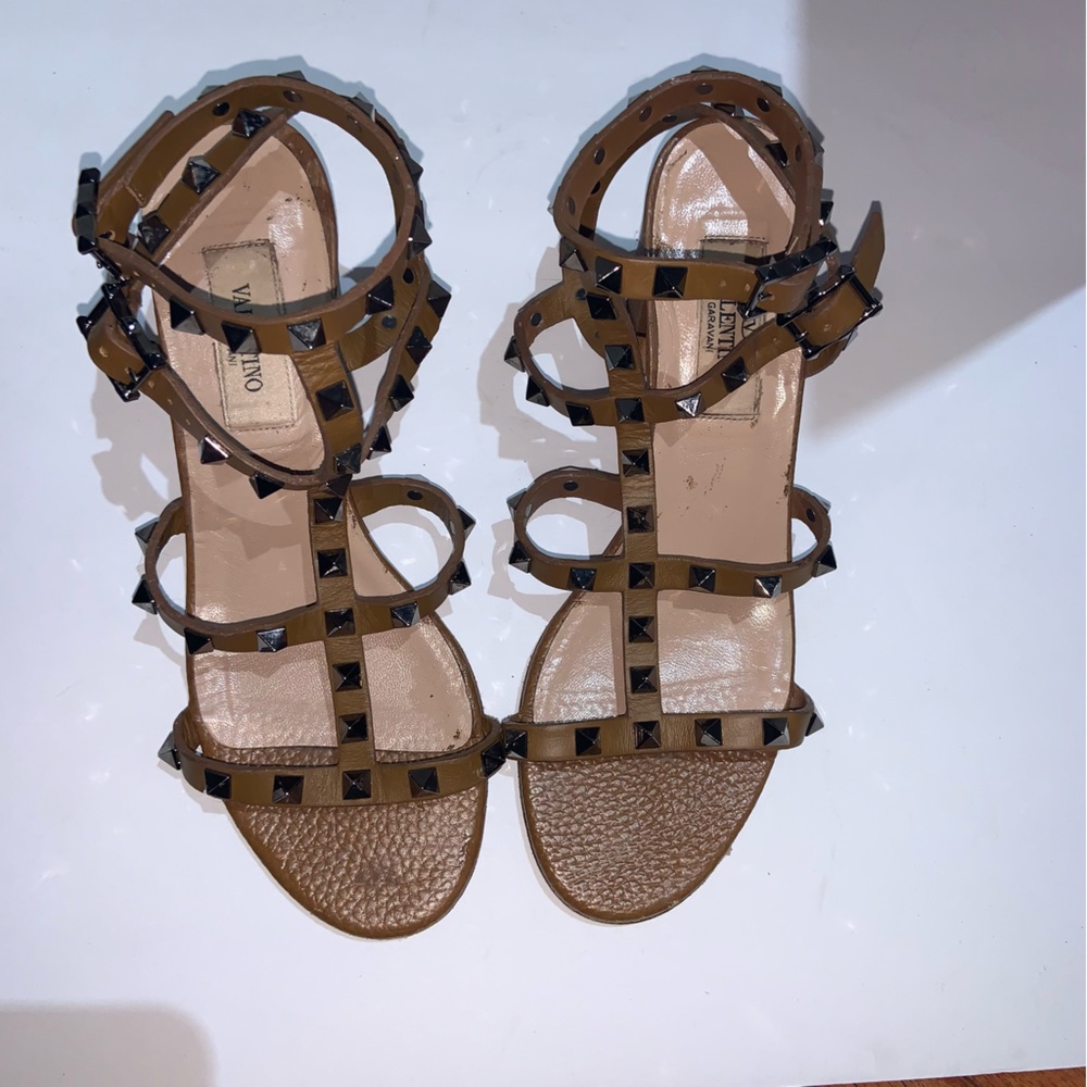 Valentino Brown Studded Sandals